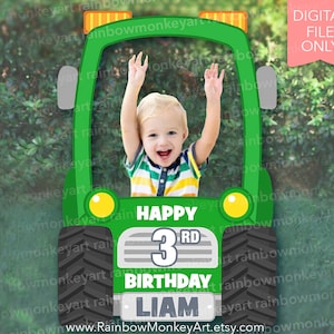 Tractor Printable Photo Booth Frame - Green, Blue, Red Tractor Photo Booth Frame  Kids  Tractor Party Farm Selfie Frame