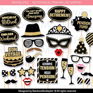 Printable Retirement Party Photo Booth Props - Black and Gold - Retirement Photobooth Props - Retirement Printable Props - Retirement Props
