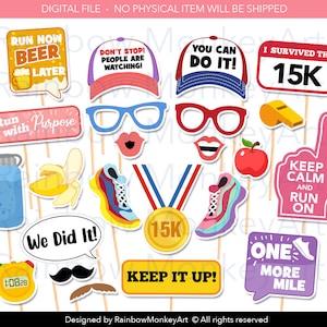 Running 15K Photo Booth Props - Runner Photobooth Props - Running Race Printable Props - Marathon Props