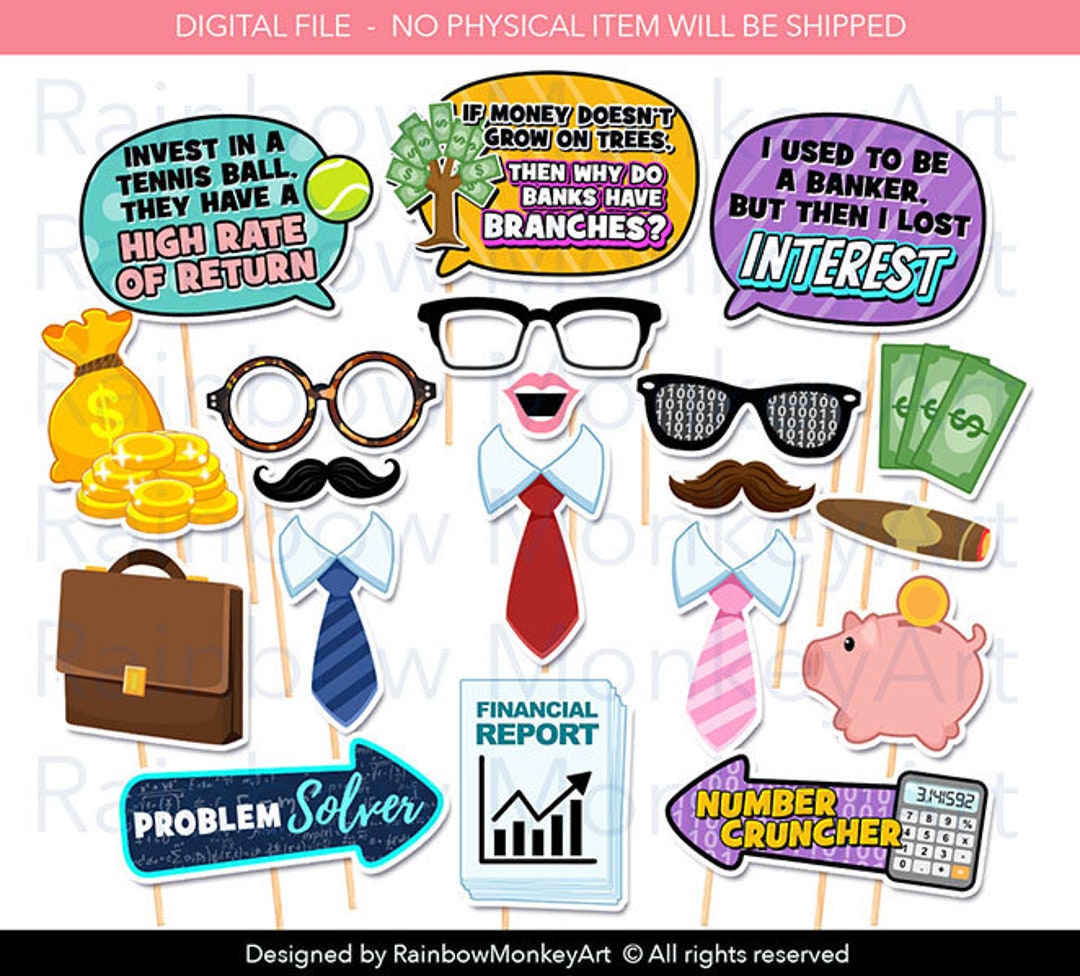 Printable Finance Photo Booth Props - Accountant Banker Birthday Party ...