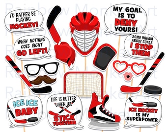 Ice Hockey Photo Booth Props: Red, Black, White (Digital Download)