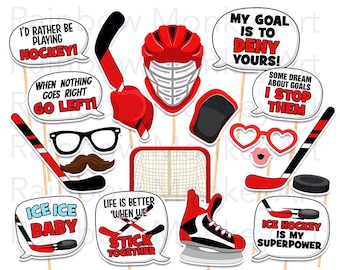 Accessoires imprimables de photomaton de hockey sur glace - Accessoires de photobooth de hockey sur glace - Accessoires de hockey sur glace blanc noir rouge - Événement de hockey sur glace - Accessoires de hockey sur glace