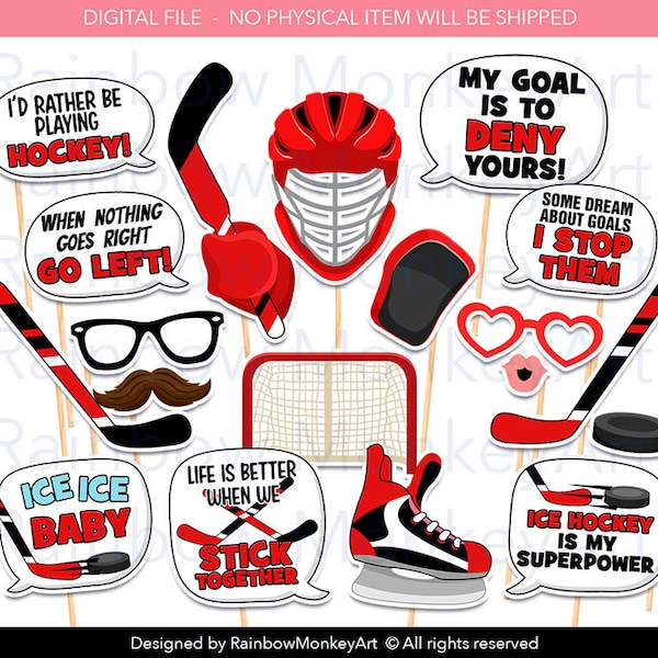 Printable Ice Hockey Photo Booth Props - Ice Hockey Photobooth Props - Red Black White Ice Hockey Props - Ice Hockey Event- Ice Hockey Props