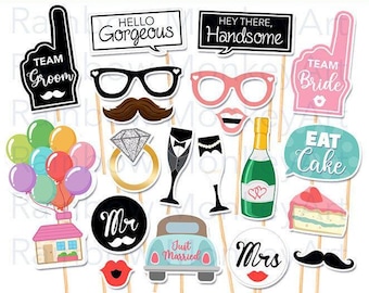 Printbare rekwisieten voor een trouwfotohokje, decoratie voor een vrijgezellenfeest (digitaal bestand)