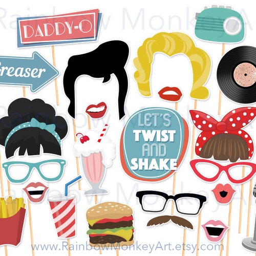 Printable 50s Photo Booth Props 50's Style Photobooth - Etsy