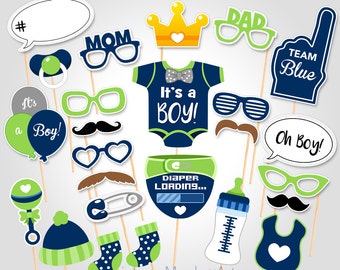 LASLU Set 25 Accessori Per Cabina Fotografica Baby Shower 'It's A Boy', Con Bastoncini E Colla