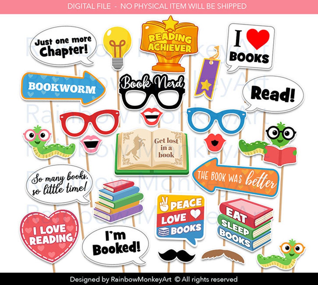Book Fair Photo Booth Props I Love Reading Photobooth Props Books Printable Props World Book Day