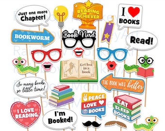 Book Fair Photo Booth Props - I Love Reading Photobooth Props - Books Printable Props - World Book Day - Literacy Night Props