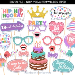 Printable 18th Birthday Photo Booth Props (Digital Download)