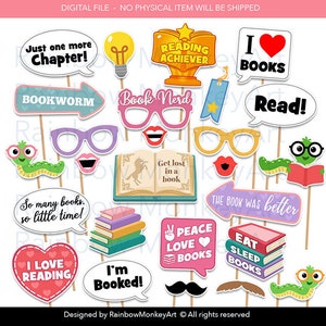 Book Fair Photo Booth Props - I Love Reading Photobooth Props - Books Printable Props - World Book Day - Literacy Night Props