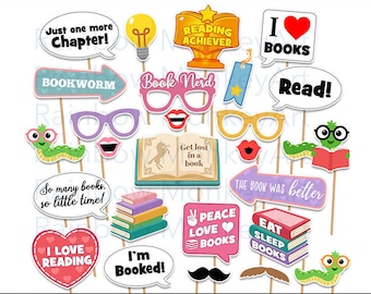 Book Fair Photo Booth Props: Reading Party Decorations (Digital Download)