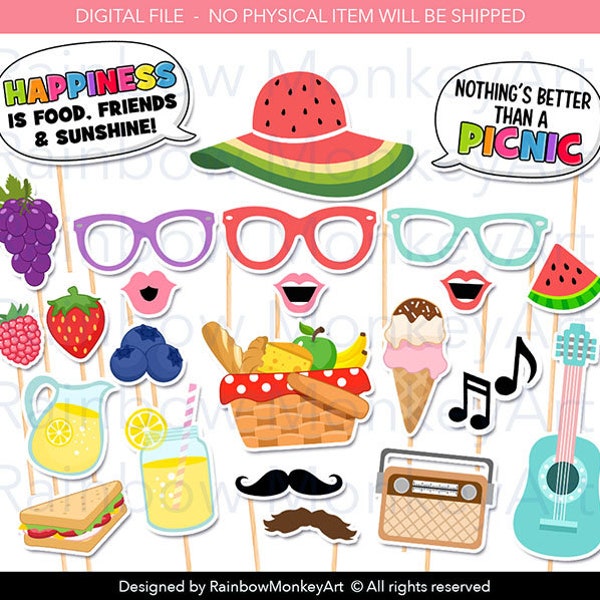 Printable Picnic Photo Booth Props - Picnic Party Photobooth Props - Picnic Printable Props - Picnic Props - Picnic Party