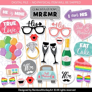 Gay Wedding Photo Booth Props: 23 Piece Printable Set (Digital Download)