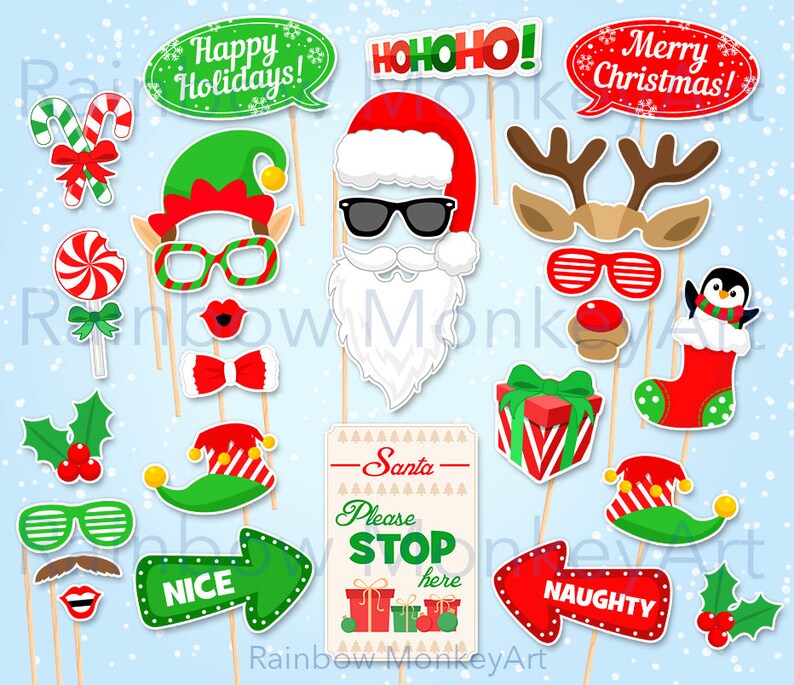 Merry Christmas Party Printable Photo Booth Props Xmas Party  Etsy