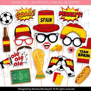 Spain Soccer Photo Booth Props: Team Party Decorations (Digital Download)
