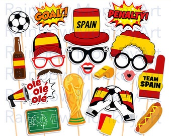 Printable Spain Soccer Photo Booth Props -Spain Football Photobooth Props - Soccer Props -Go Spain, Football Props -Spain Soccer Props
