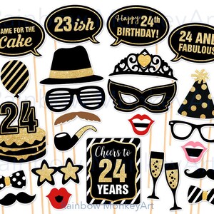 Printable Birthday Prop - 24th Birthday Party Printable Photo Booth Props - Black and Gold Birthday Party Photobooth - 24th Birthday Props