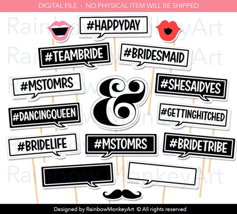 Printable Bridal Shower Photo Booth Props: Hashtag Party Props (PDF) - Etsy