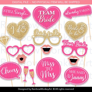 Bridal Shower Photo Booth Props: Pink & Gold Party Set (PDF)
