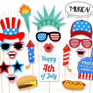 Printable July 4th Photo Booth Props - Independence Day Photobooth Props - Memorial Day Photobooth Props - America Photo Booth Props
