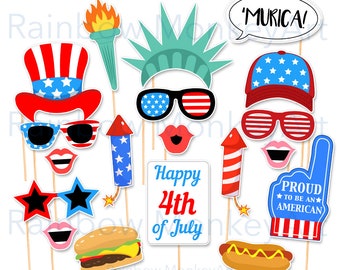 Printable July 4th Photo Booth Props - Independence Day Photobooth Props - Memorial Day Photobooth Props - America Photo Booth Props