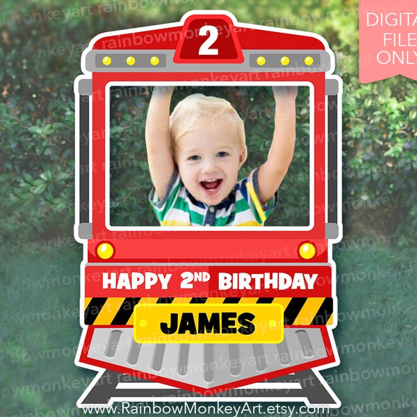 Train Printable Photo Booth Frame - Red Train Photo Booth Frame  Train Kids Party Props Train Selfie Frame
