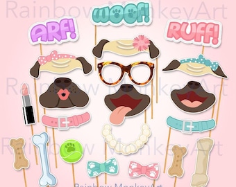 Accesorios imprimibles para fotomatón de fiesta con temática de carlinos, set para amantes de los perros (descarga digital)