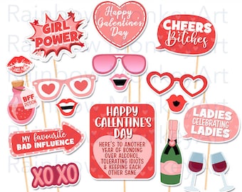 Printable Galentine's Day Photo Booth Props: 18 Piece Set (Digital Download)