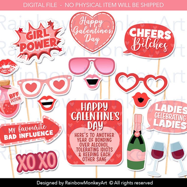 Printable Galentine's Day Party Photo Booth Props, Galentine's Day Photobooth Props, Galentine's Day Printable Props, Galentine's Day Decor