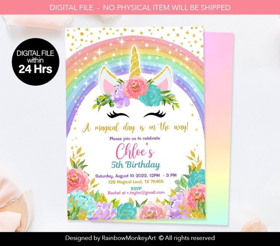 Printable Unicorn Birthday Party Invitation Personalised - Etsy