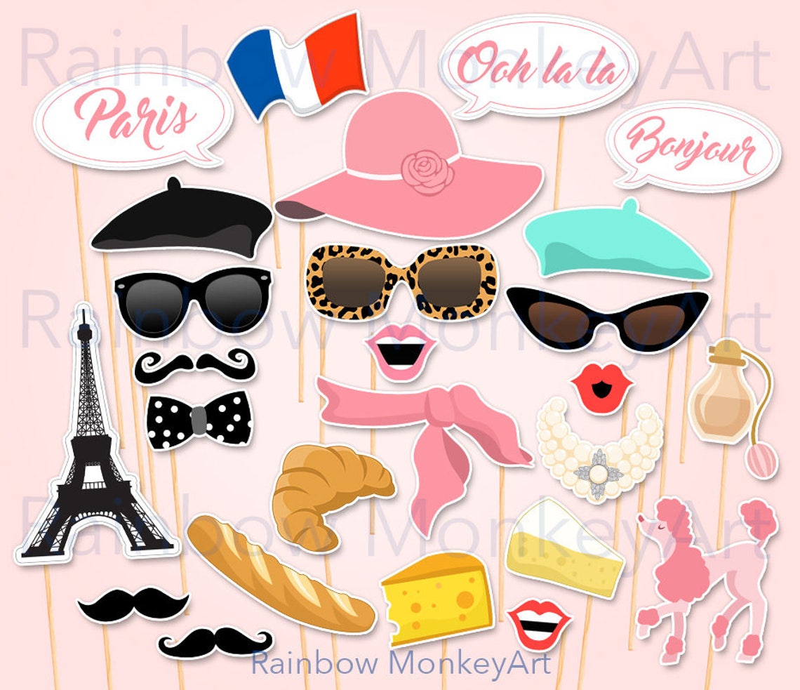 Paris Printable Photo Booth Props Paris Photobooth Props | Etsy