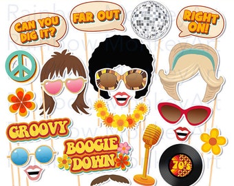 Printable 70s Photo Booth Props - 70's style Photobooth Props - 70s Printable Props - Retro Photo Booth Party Props - 70s Party Decor