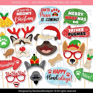 Printable Pet Christmas Photo Booth Props: Funny Dogs & Cats (PDF)