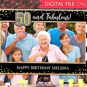 Black and Gold Birthday Photo Booth Frame: Milestone Party Prop (Digital Download)