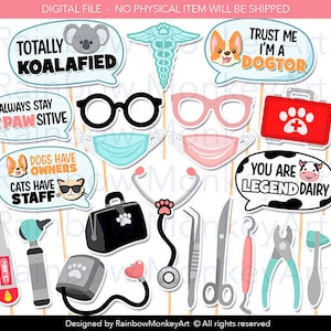 Printable Veterinary Photo Booth Props - Veterinary Photo Booth Props - Medical Photobooth Props - Animal Doctor Photo Booth Props - Med Vet