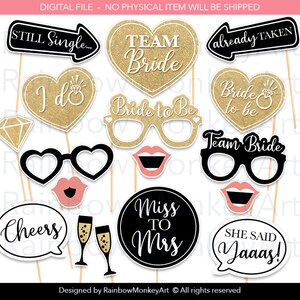 Bridal Shower Photo Booth Props: Black & Gold Party (Printable PDF)
