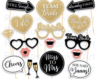 Imprimible despedida de soltera Photo Booth Props - Black Gold Hen Party Photobooth Props - Wedding Party Photo Booth Props Bachelorette Party Props