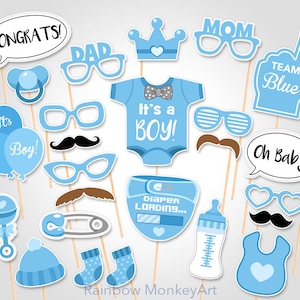 Baby Shower Photo Booth Props: Team Blue, 25 Piece Set (Digital Download)