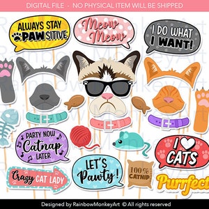 Printable Cat Photo Booth Props: Party Set (PDF)