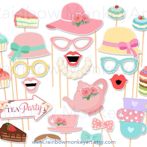 Tea Party Photo Booth Props - Printable Tea Party Photo Booth Props - Little Girl Tea Party Printable Props - Tea Party Printable