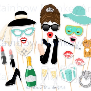 Teal Party Photo Booth Props: Bridal Shower, Breakfast Party (Digital Download)
