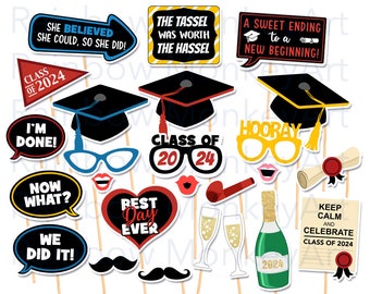 Printable 2024 Graduation Photo Booth Props - Graduation Photobooth Props - Graduation Printable Props - Graduation Class of 2024 Party