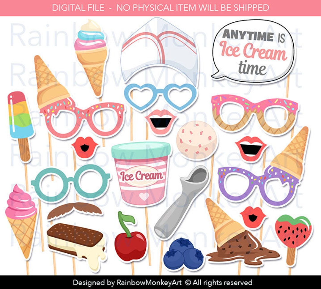 Printable Ice Cream Photo Booth Props - Ice Cream Shoppe Photobooth ...