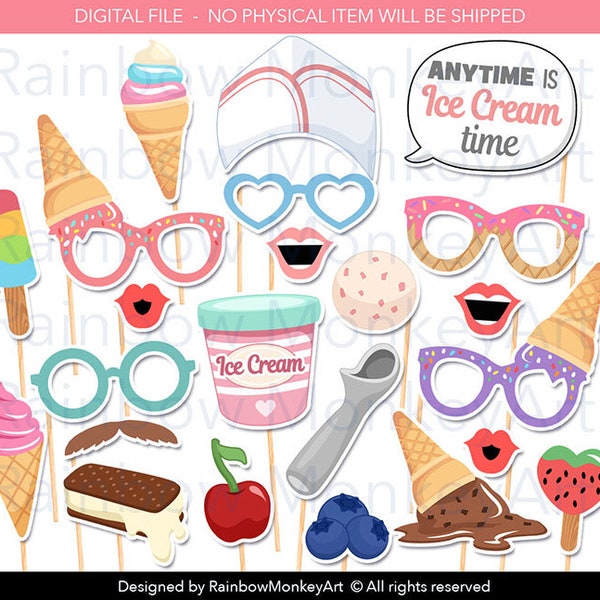 Printable Ice Cream Photo Booth Props - Ice Cream Shoppe Photobooth Props - Sweet Treats Printable Props - Pool Party Props