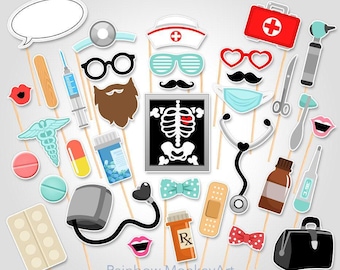 Printable Doctor Photo Booth Props, Medical Graduation | Nurse Party | Letter and A4 Digital File