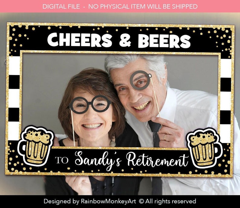 Printable Retirement Party Photo Booth Frame Black Gold Etsy