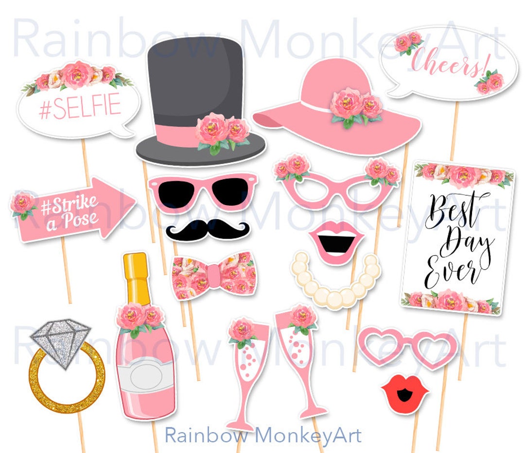 Printable Floral Wedding Photo Booth Props Printable Photobooth Props