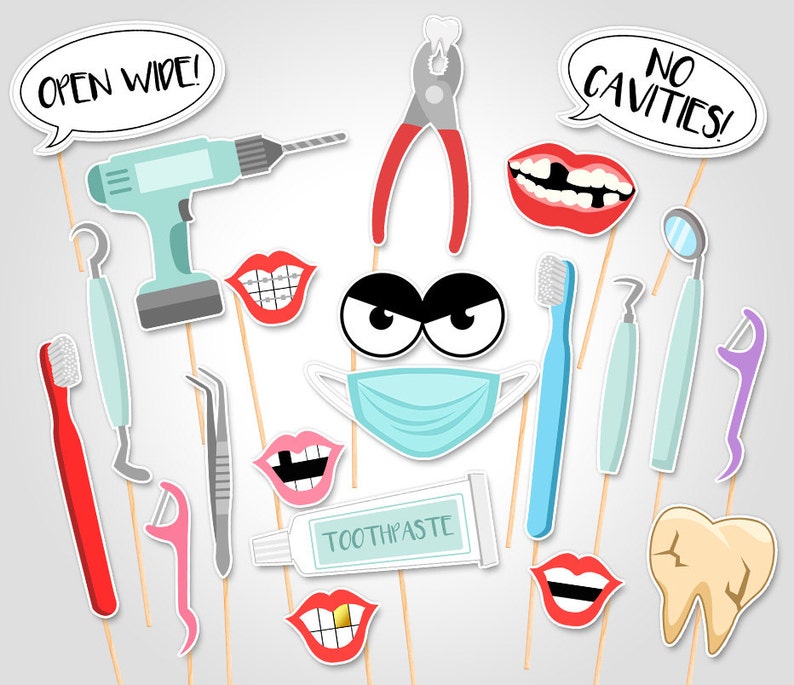 Printable Dentist Photo Booth Props First Dental Dentist Visit Photobooth Props First Tooth Party Fairy Tooth Photo Booth