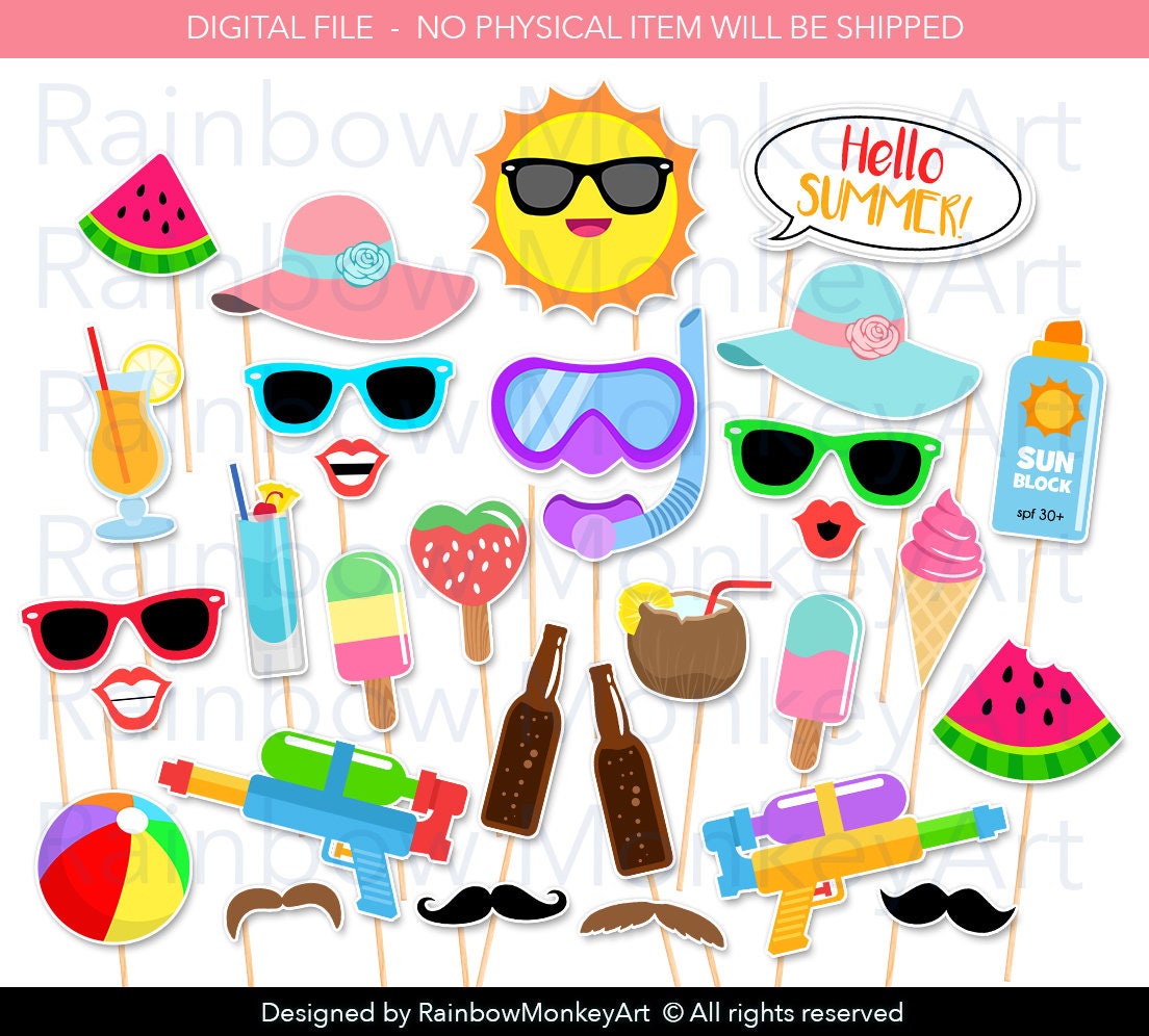 Printable Summer Time Party Photo Booth Props Tropical Party Photobooth ...