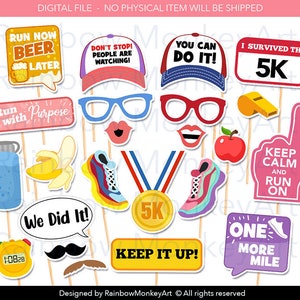 Running 5K Photo Booth Props - Runner Photobooth Props - Running Race Printable Props - Marathon Props